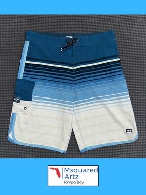 New No Tags Billabong Recycler 73 Pro Boardshorts Mens Size 29 Blue Stripe Surf